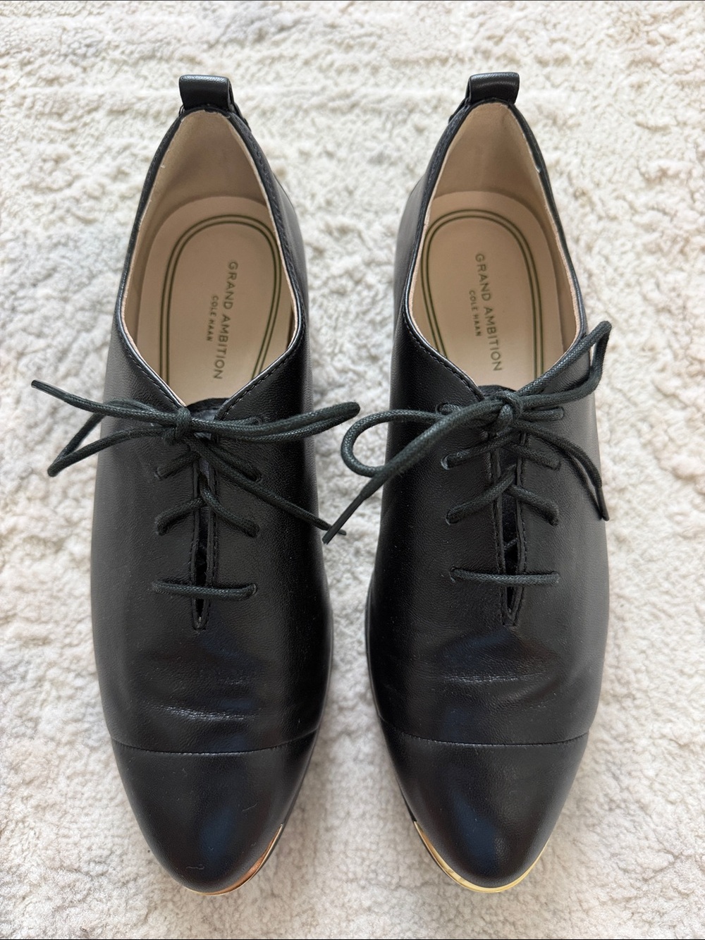 Cole Haan Grand Ambition Black Leather Lace-Up Women's Flats